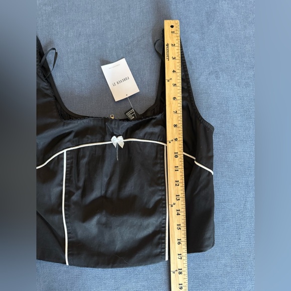 Forever 21 Womens Black Corset Cropped Tank Top SZ MD New Bow Summer Coquette - Picture 8 of 8